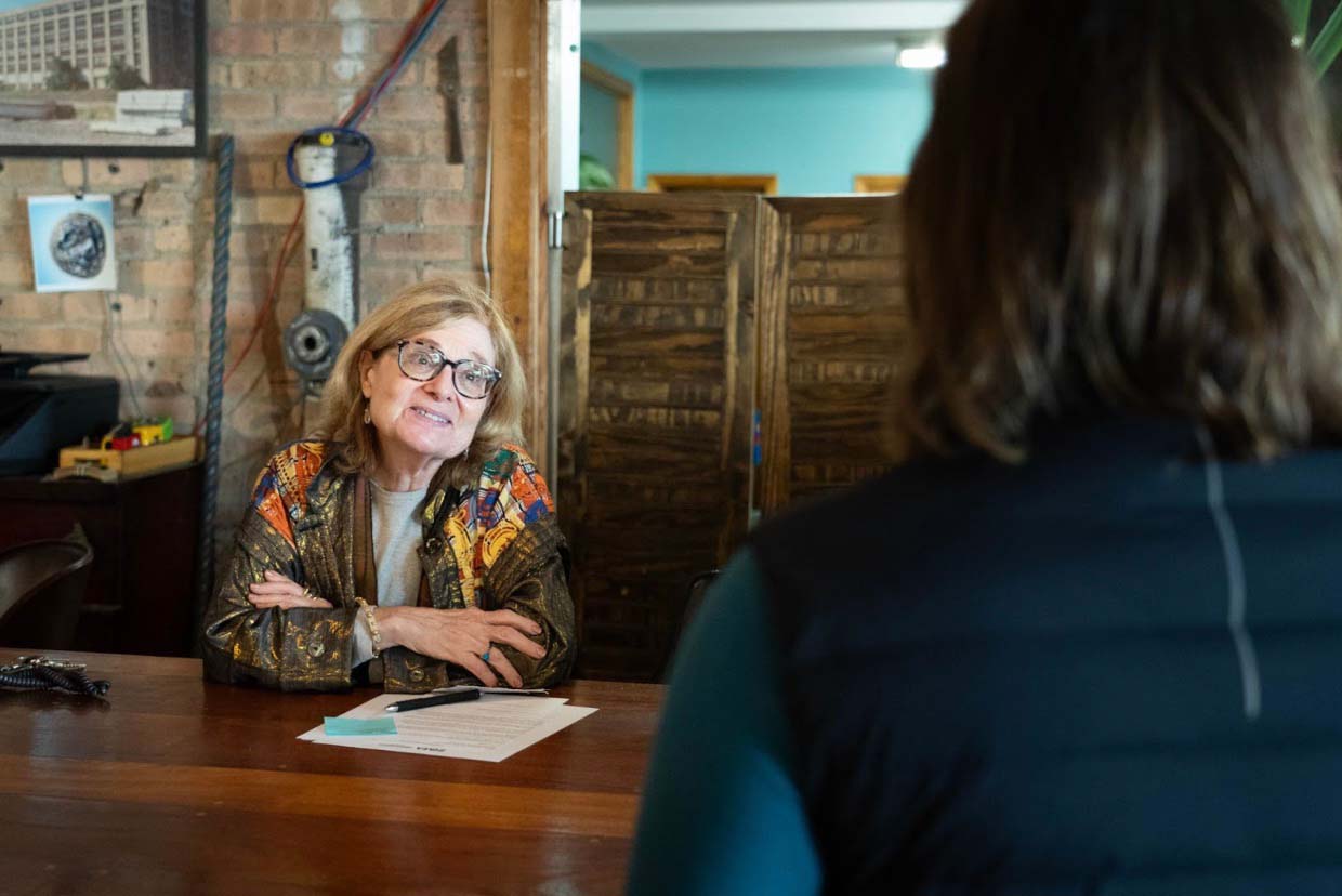 Jane Rodak talking to a customer