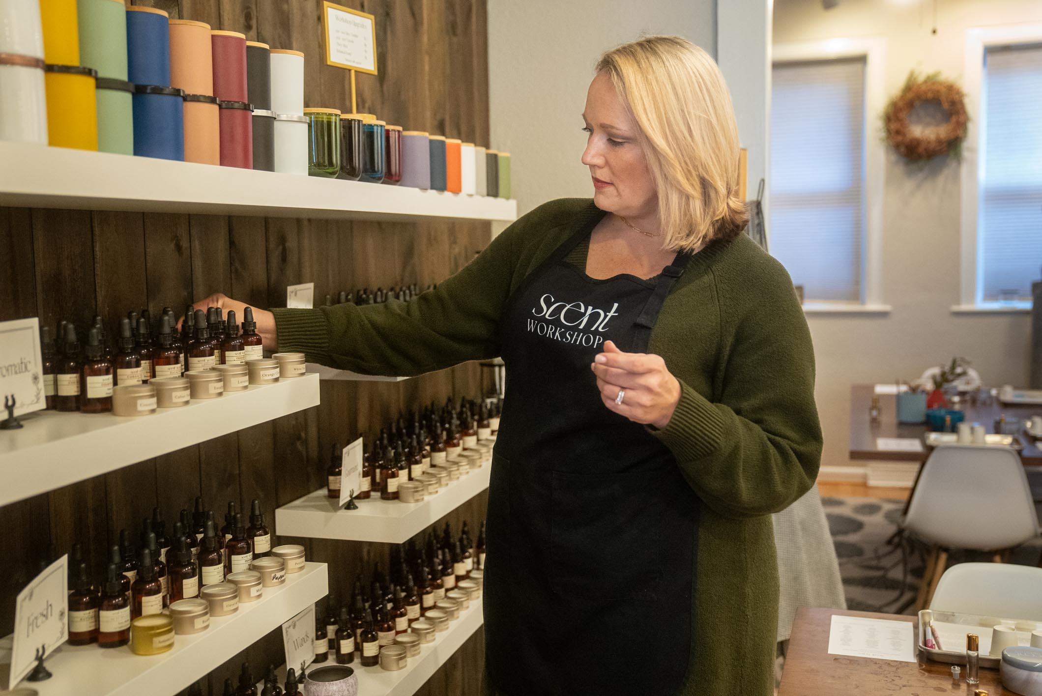 Brianne checking the products