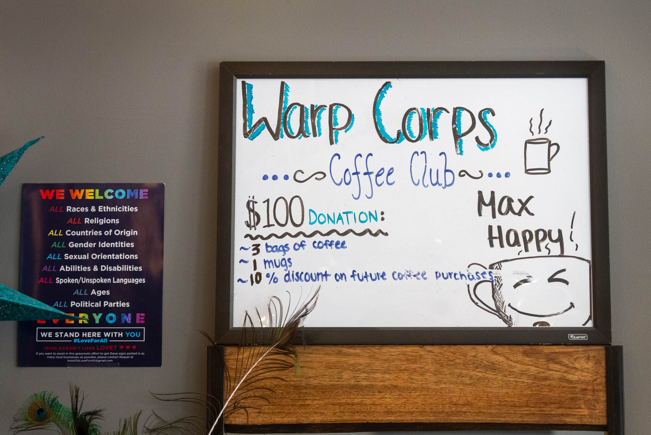 Warp Corps Coffee Club white board
